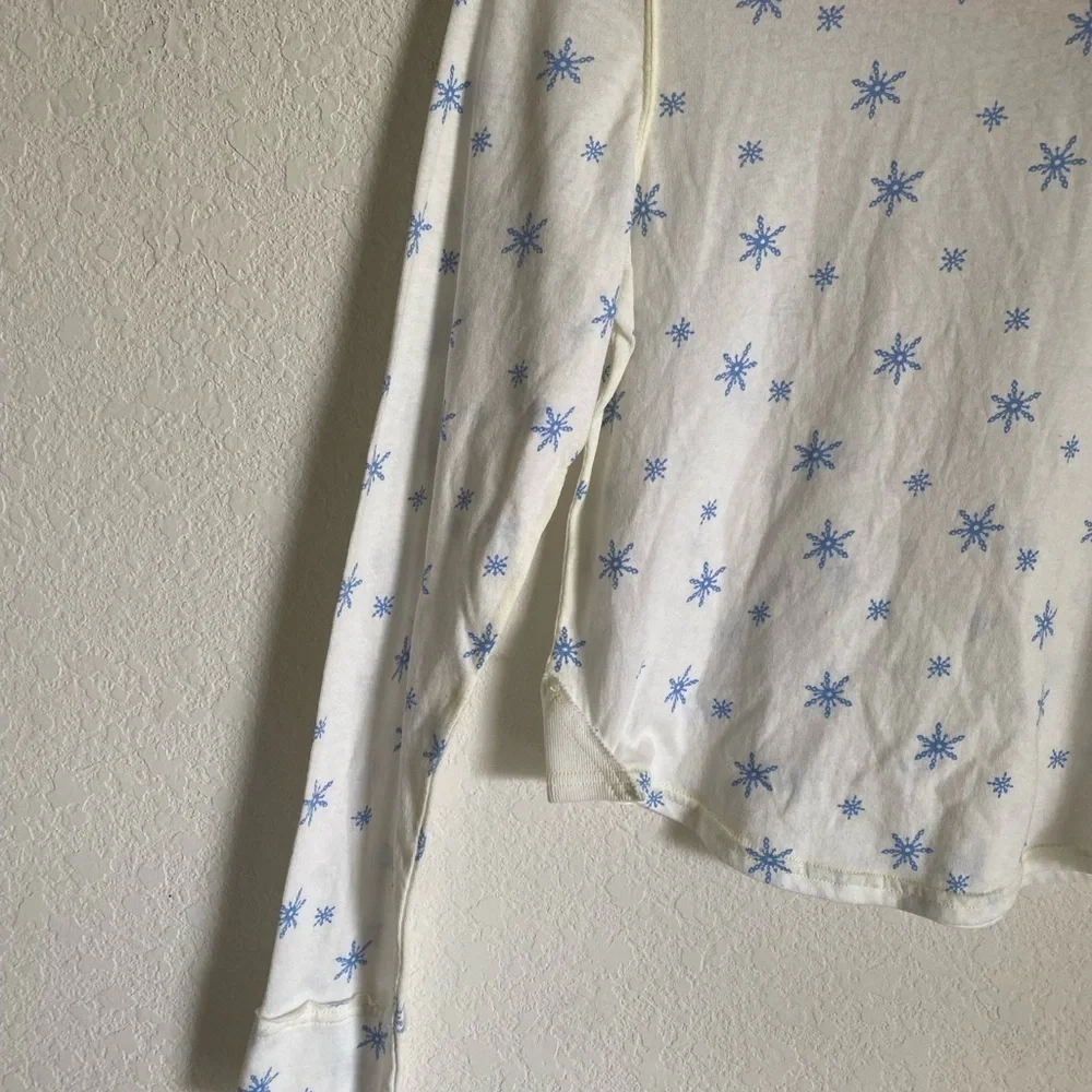 Free People Intimately Quilted Love Long Sleeves Snowflake Ivory Cropped Top S